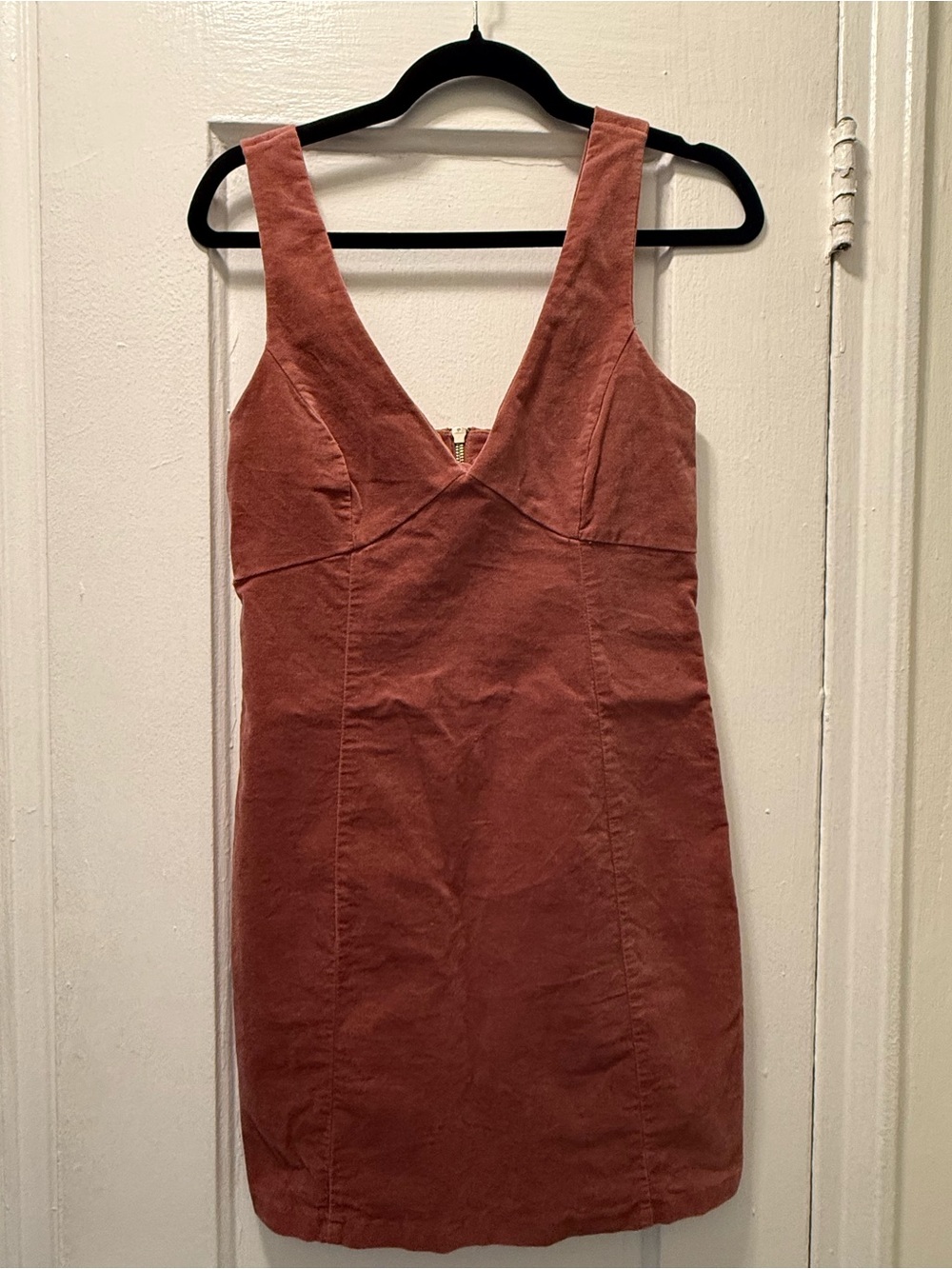 Sleeveless V-Neck Pink Corduroy Dress